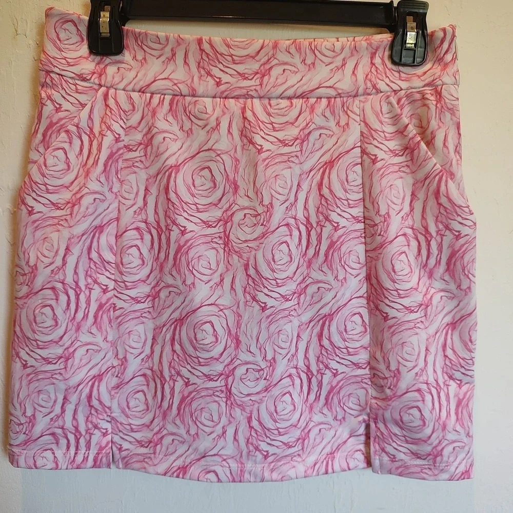 Beth DePass Skort Skirt Sz 6 Pink‎ White Swirl Pockets Golf Tennis Pickleball